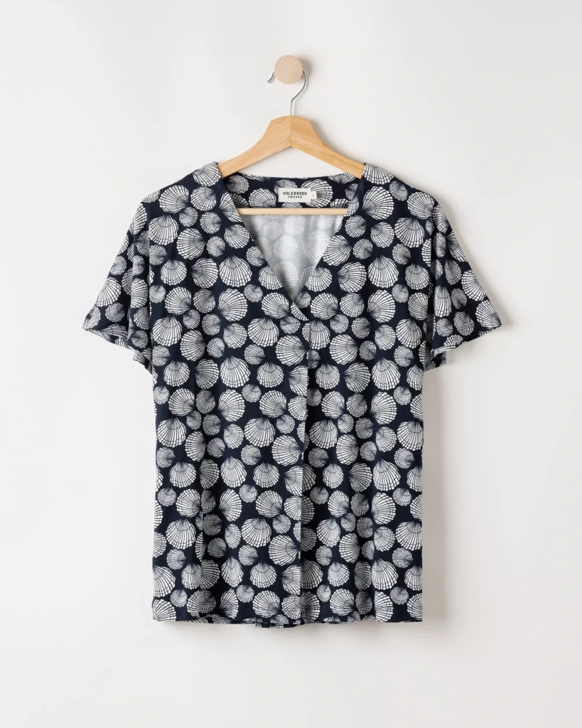Esther V-Neck Top - Navy/Off White, XXL