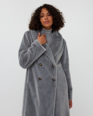 Esqualo Coat shawl collar fake fur - Grey, 38