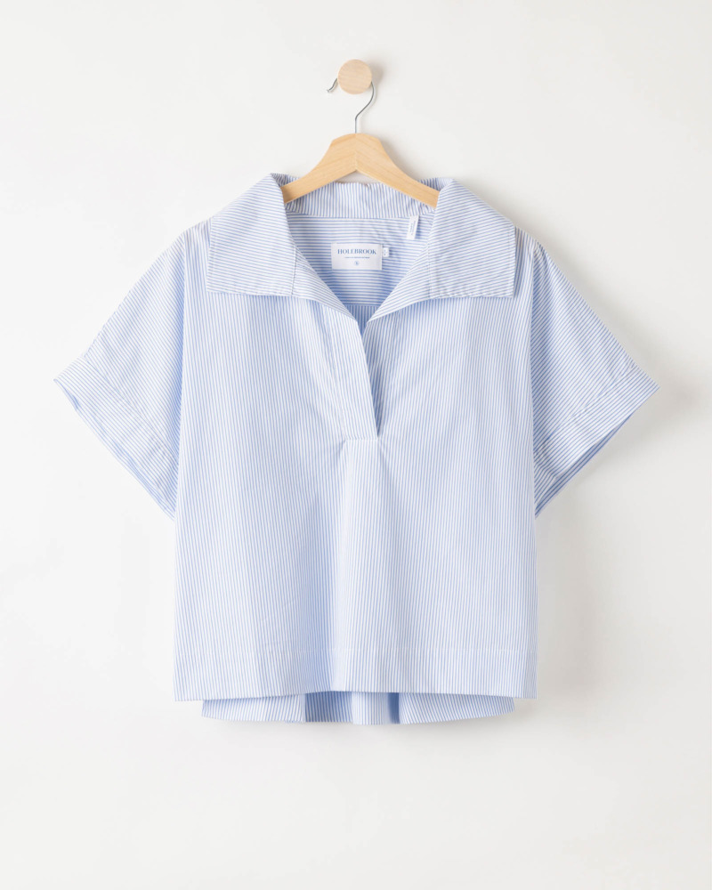 Holebrook Marie Pop Over Top - White/Light Blue, XS